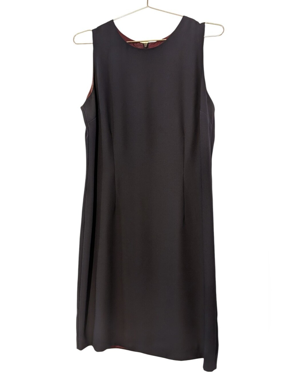 Vintage Sleeveless Shift Dress in Black with Burgundy Lining